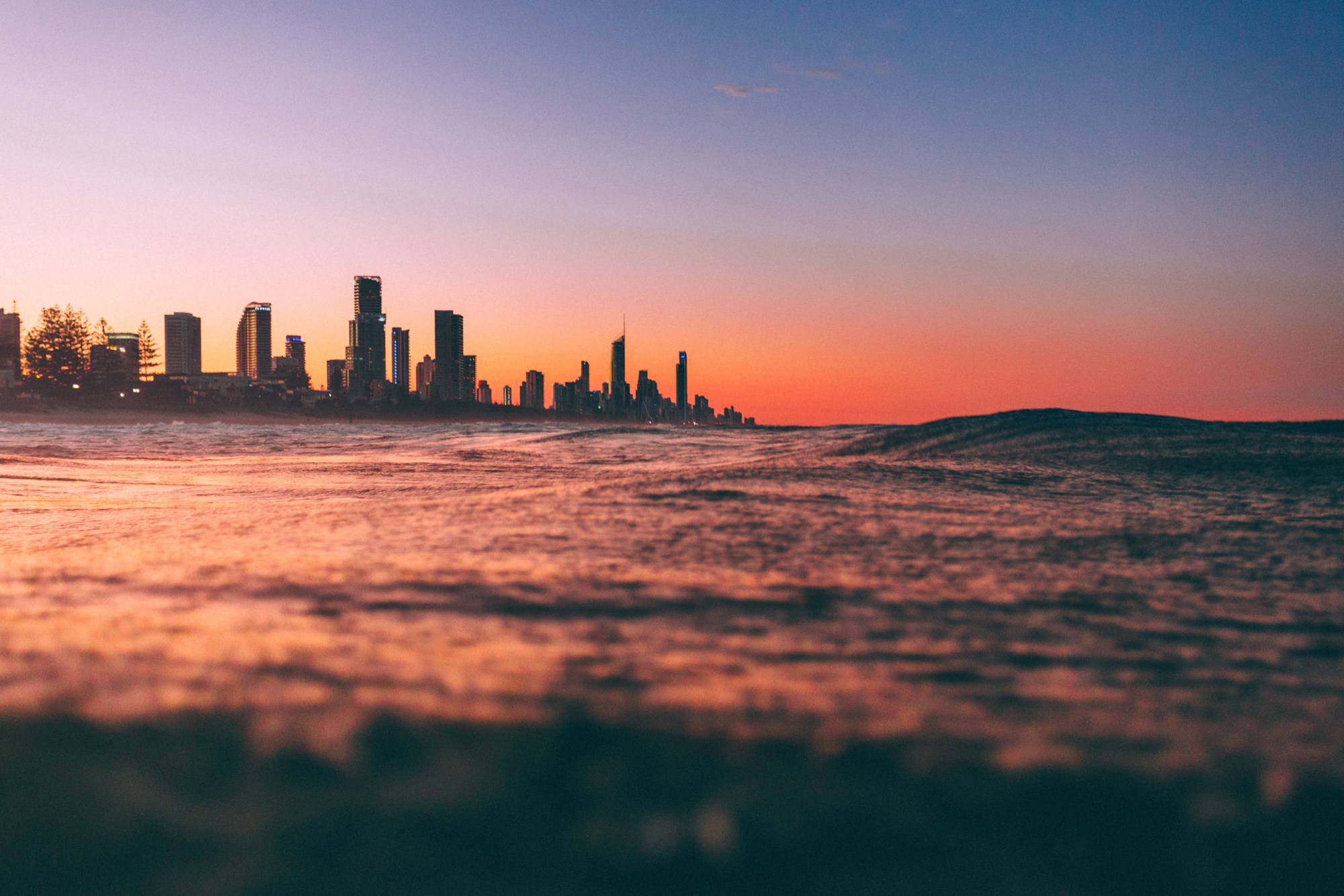 Surfers Paradise skyline at sunset — learn Mandarin online on the Gold Coast with WillyChina