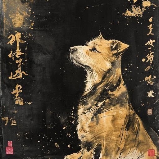 Chinese Zodiac Dog — traditional ink wash illustration