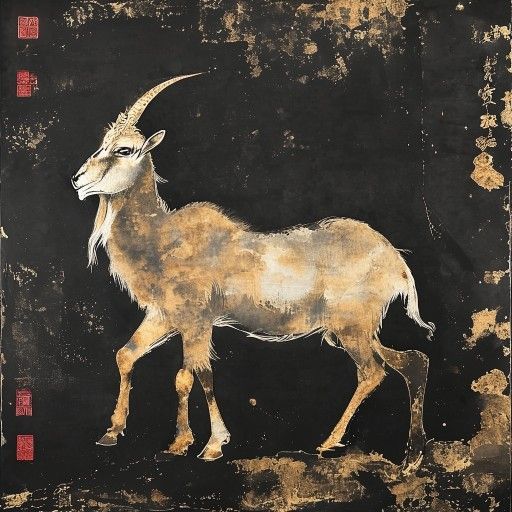 Chinese Zodiac Goat — traditional ink wash illustration