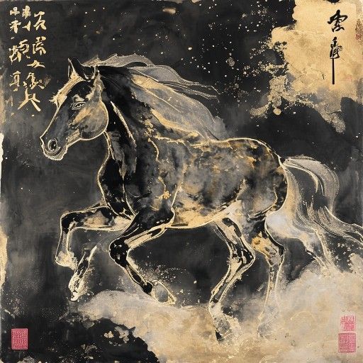 Chinese Zodiac Horse — traditional ink wash illustration