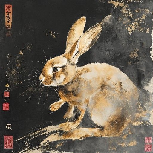 Chinese Zodiac Rabbit — traditional ink wash illustration