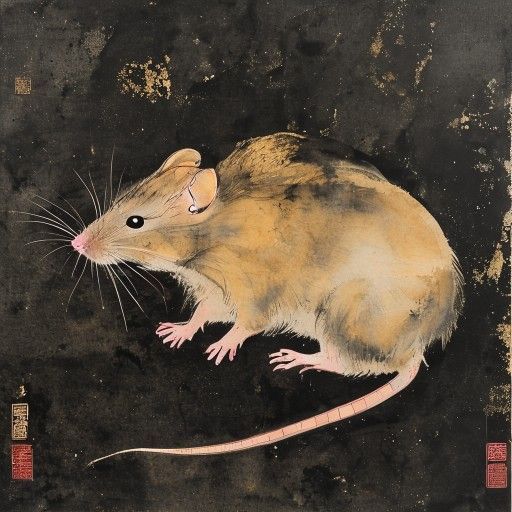Chinese Zodiac Rat — traditional ink wash illustration