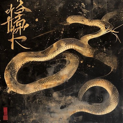 Chinese Zodiac Snake — traditional ink wash illustration