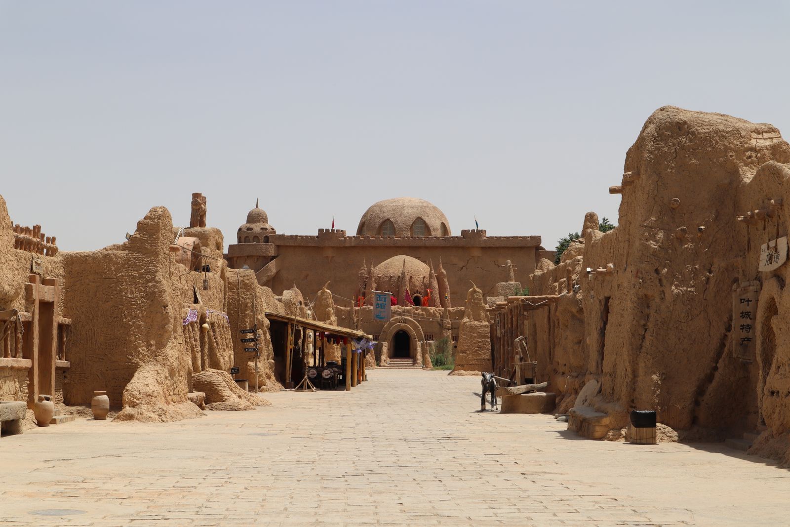Restored earthen mud-brick old town in the southern Xinjiang desert near Hotan