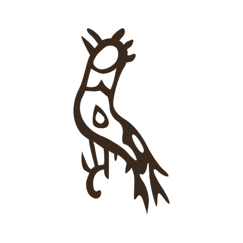 Oracle bone form of 雞: a bird in profile with a spiky crest, a curving body and long tail feathers