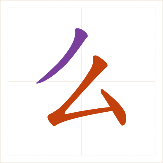 The character 么 (me) with each of its parts in a different colour