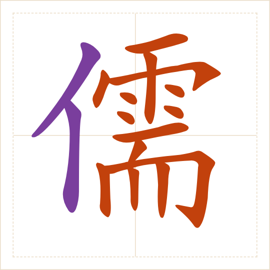 The character 儒 (rú) with each of its parts in a different colour