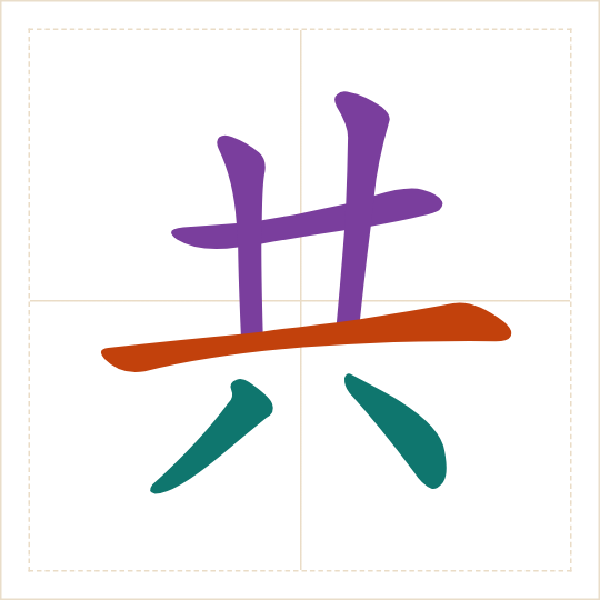 The character 共 (gòng) with each of its parts in a different colour