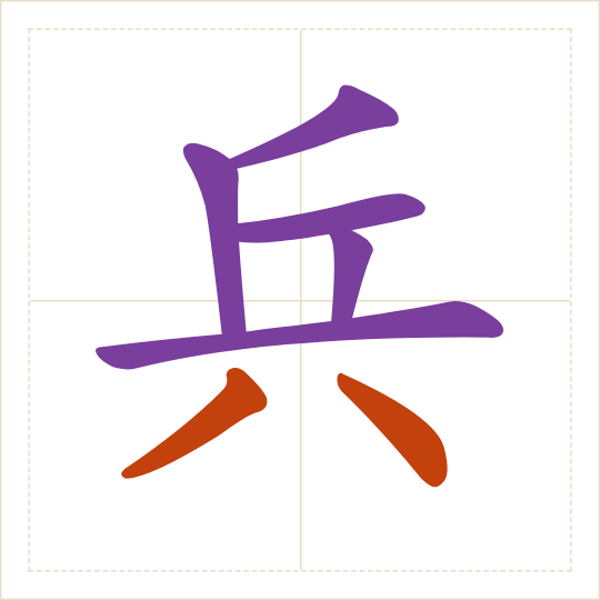 The character 兵 (bīng) with each of its parts in a different colour
