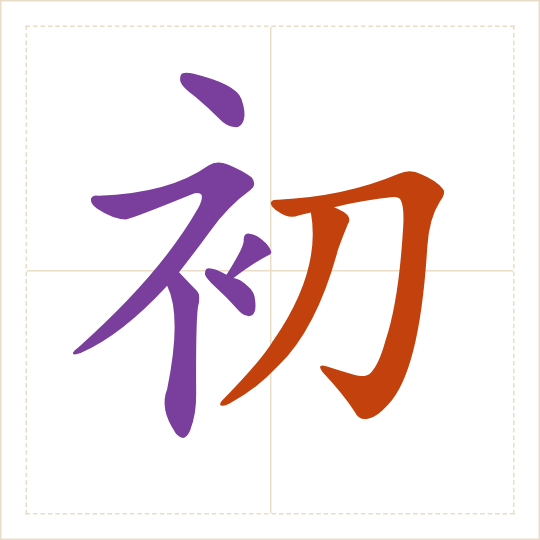 The character 初 (chū) with each of its parts in a different colour