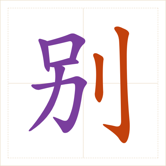 The character 别 (bié) with each of its parts in a different colour