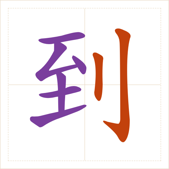 The character 到 (dào) with each of its parts in a different colour