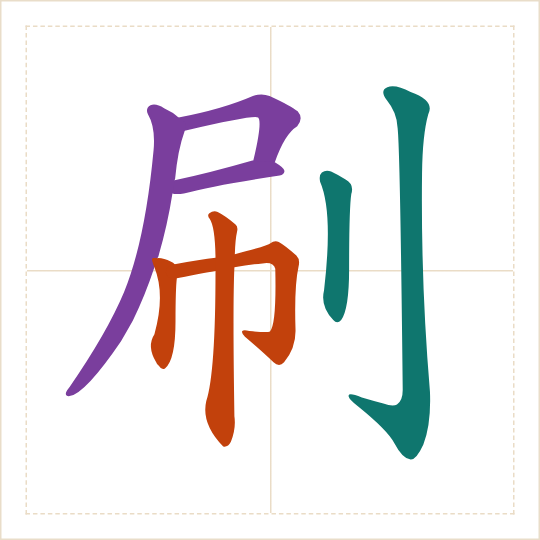 The character 刷 (shuā) with each of its parts in a different colour