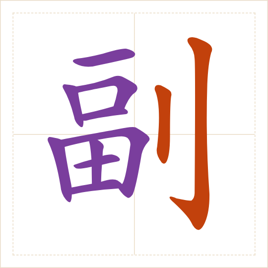 The character 副 (fù) with each of its parts in a different colour