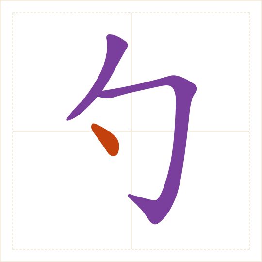 The character 勺 (sháo) with each of its parts in a different colour