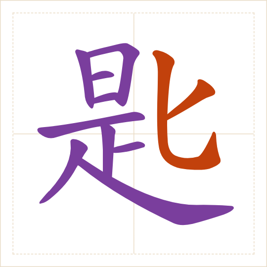 The character 匙 (shi) with each of its parts in a different colour