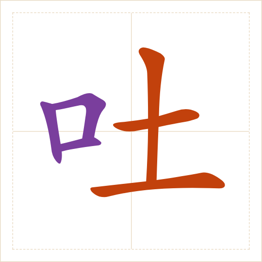 The character 吐 (tǔ) with each of its parts in a different colour