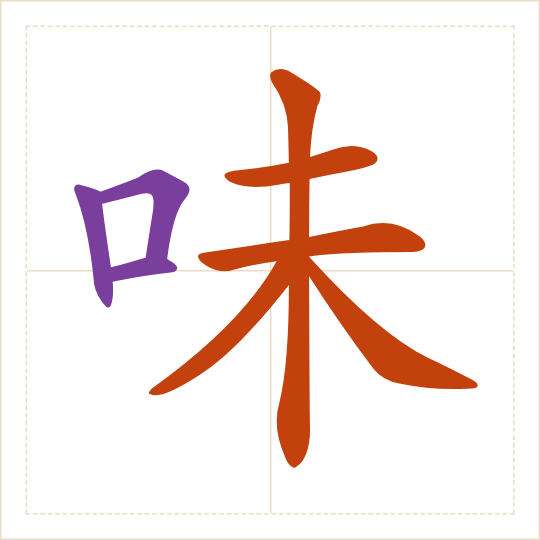 The character 味 (wèi) with each of its parts in a different colour