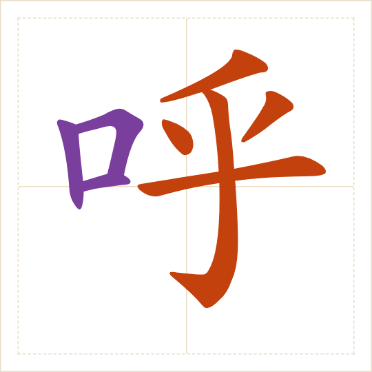 The character 呼 (hū) with each of its parts in a different colour