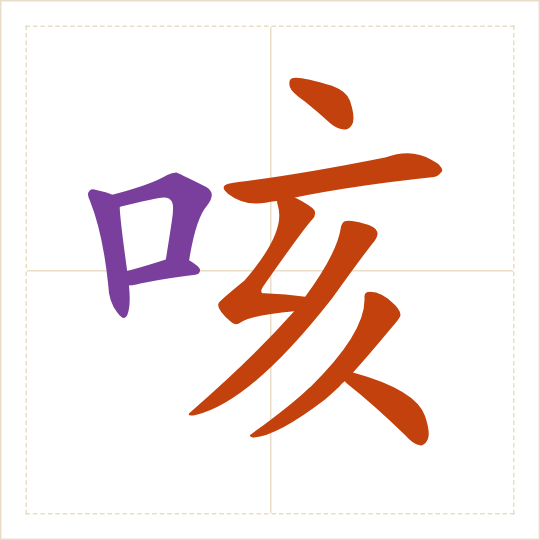 The character 咳 (ké) with each of its parts in a different colour