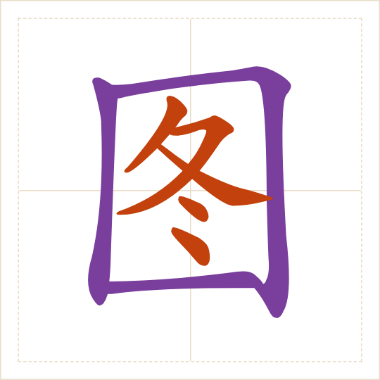The character 图 (tú) with each of its parts in a different colour