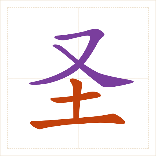 The character 圣 (shèng) with each of its parts in a different colour
