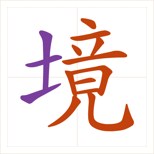The character 境 (jìng) with each of its parts in a different colour