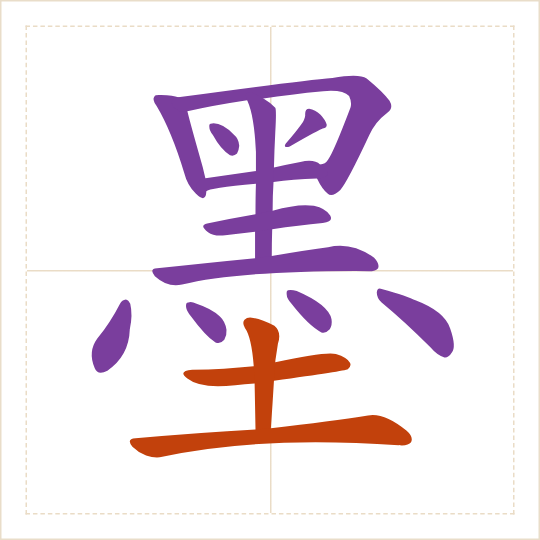 The character 墨 (mò) with each of its parts in a different colour