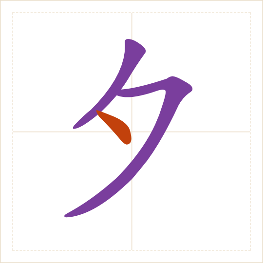 The character 夕 (xī) with each of its parts in a different colour