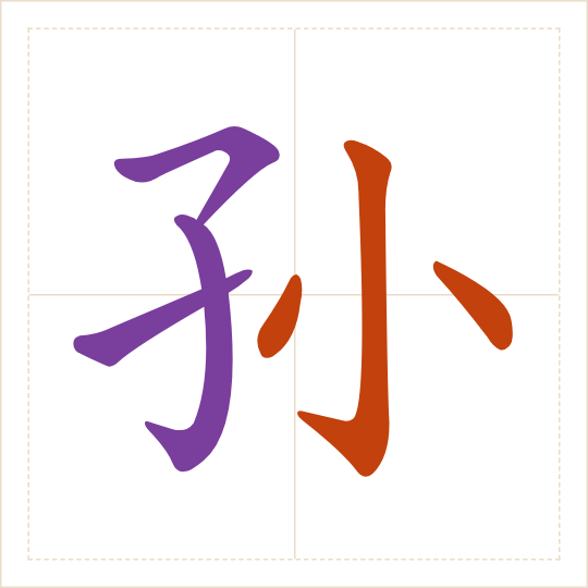 The character 孙 (sūn) with each of its parts in a different colour