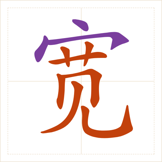 The character 宽 (kuān) with each of its parts in a different colour