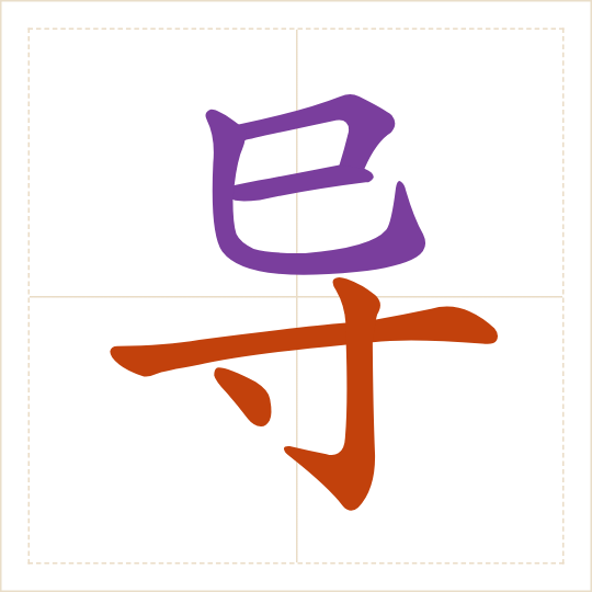 The character 导 (dǎo) with each of its parts in a different colour