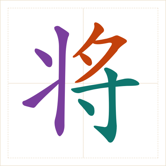 The character 将 (jiāng) with each of its parts in a different colour