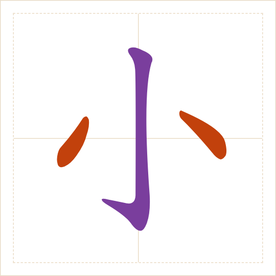 The character 小 (xiǎo) with each of its parts in a different colour