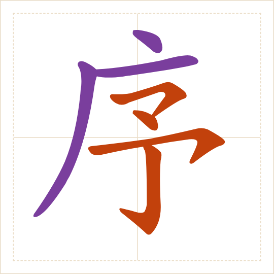 The character 序 (xù) with each of its parts in a different colour