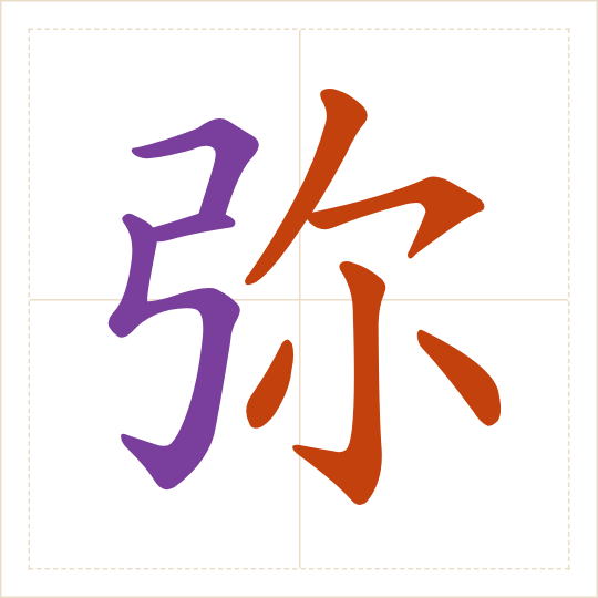 The character 弥 (mí) with each of its parts in a different colour