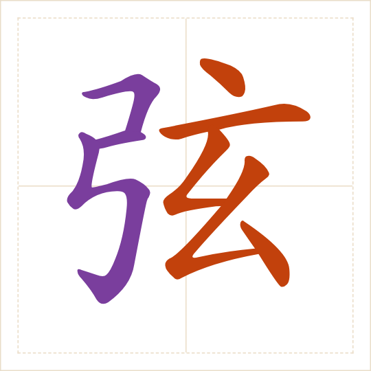The character 弦 (xián) with each of its parts in a different colour