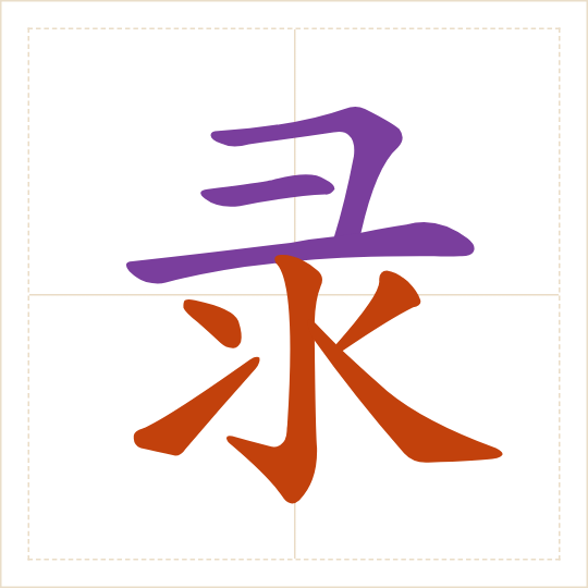 The character 录 (lù) with each of its parts in a different colour