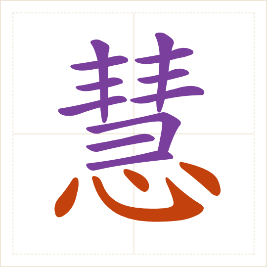 The character 慧 (huì) with each of its parts in a different colour