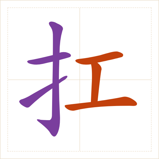 The character 扛 (káng) with each of its parts in a different colour