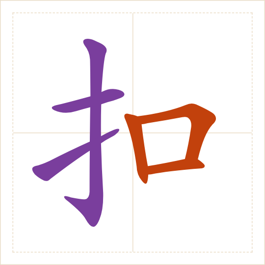 The character 扣 (kòu) with each of its parts in a different colour