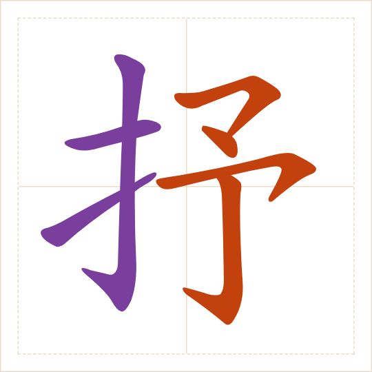 The character 抒 (shū) with each of its parts in a different colour