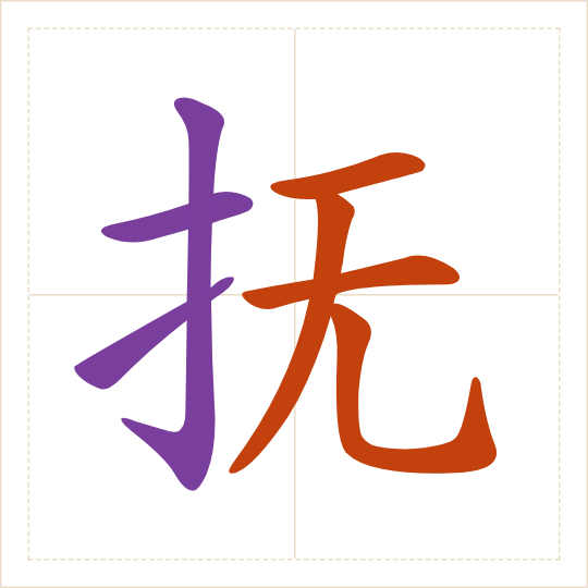 The character 抚 (fǔ) with each of its parts in a different colour