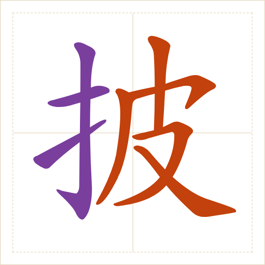 The character 披 (pī) with each of its parts in a different colour