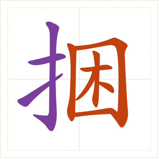 The character 捆 (kǔn) with each of its parts in a different colour