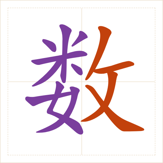 The character 数 (shù) with each of its parts in a different colour
