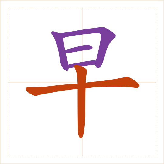 The character 早 (zǎo) with each of its parts in a different colour