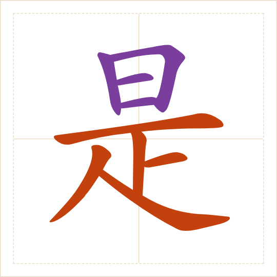 The character 是 (shì) with each of its parts in a different colour