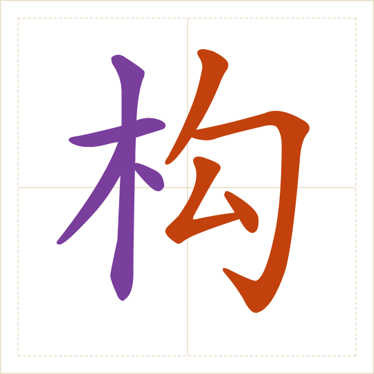 The character 构 (gòu) with each of its parts in a different colour