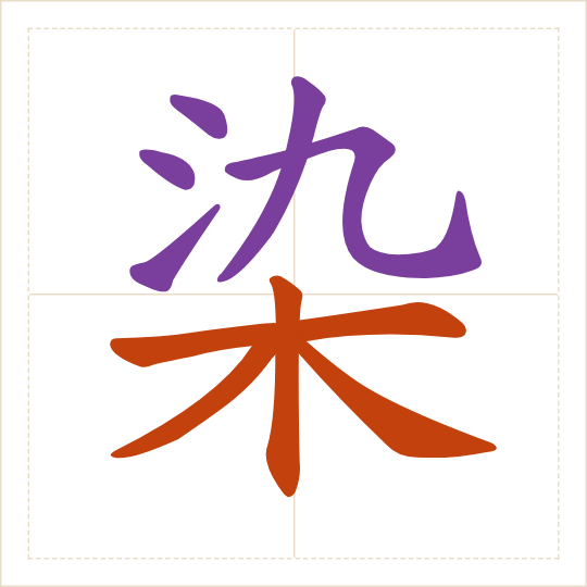 The character 染 (rǎn) with each of its parts in a different colour